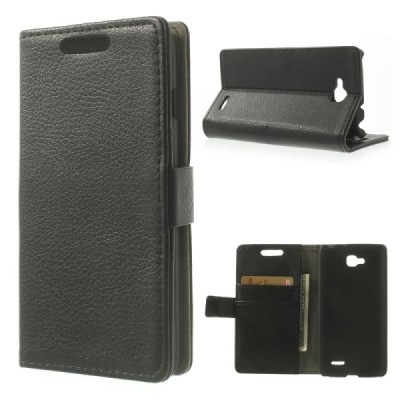 LG L90 D405 atvēramais ādas melns maciņš (maks) / Vacins.lv