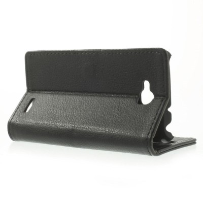 LG L90 D405 atvēramais ādas melns maciņš (maks) / Vacins.lv