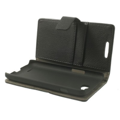 LG L90 D405 atvēramais ādas melns maciņš (maks) / Vacins.lv