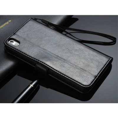 HTC Desire 816 atvēramais ādas melns maciņš (maks) / Vacins.lv