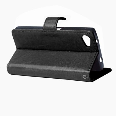 Sony Xperia Z5 Compact atverčiamas juodas odinis dėklas - piniginė / Priedai.lt