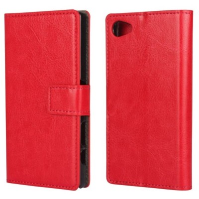 Sony Xperia Z5 Compact atvēramais ādas sarkans maciņš (maks) / Vacins.lv