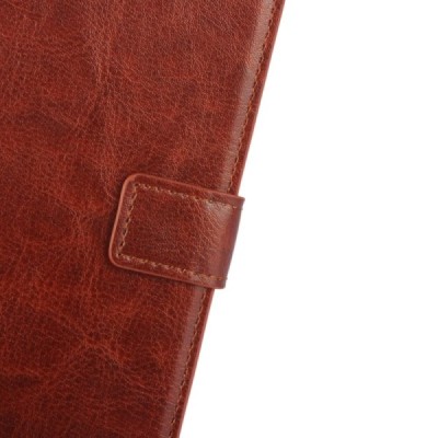 Sony Xperia Z5 Compact atverčiamas rudas odinis dėklas - piniginė / Priedai.lt