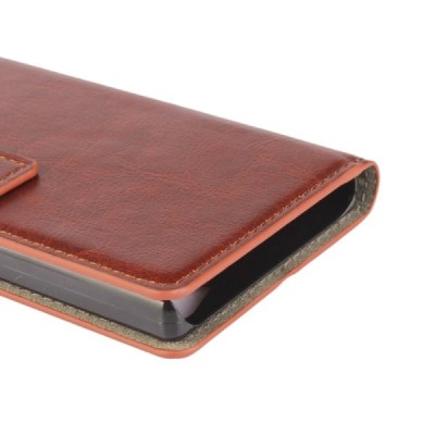 Sony Xperia Z5 Compact atverčiamas rudas odinis dėklas - piniginė / Priedai.lt