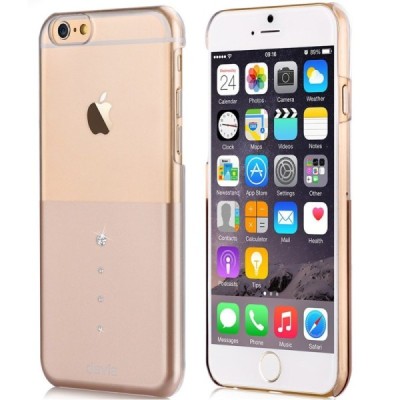 Apple iPhone 6 (6s) Devia Crystal Fashion Swarovski plastikinis skaidrus permatomas auksinis dėklas su kristalais / Priedai.lt