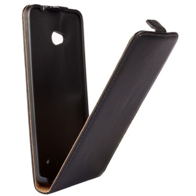 Microsoft Lumia 640 LTE klasisks ādas vertikāli atvēramais melns maciņš / Vacins.lv