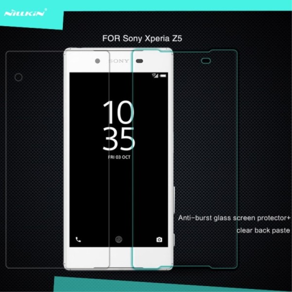 „Nillkin“ 9H Tempered Glass ekrāna aizsargstikls 0.33 mm + aizsargplēve aizmugurējām vāciņam (Xperia Z5)