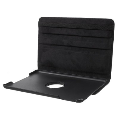 Apple iPad mini 4 (iPad mini 2019) atvēramais melns ādas maciņš, grozās 360° grādu apjomā / Vacins.lv