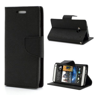 HTC One M7 Mercury juodas atverčiamas dėklas - piniginė / Priedai.lt
