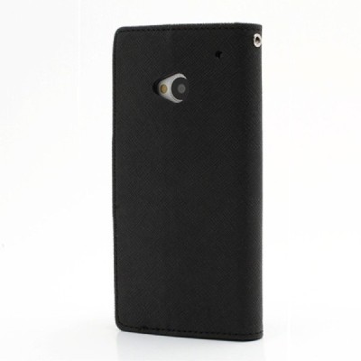 HTC One M7 Mercury juodas atverčiamas dėklas - piniginė / Priedai.lt