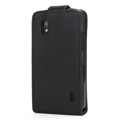 Nexus 4 E960 klasisks ādas vertikāli atvēramais melns futrālis / Vacins.lv