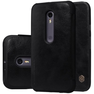 Greznais „Nillkin“ Qin sērijas ādas atvērams melns Motorola Moto G 3rd (3 Gen) maciņš / Vacins.lv