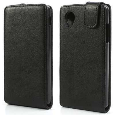 LG Nexus 5 E980 klasisks ādas vertikāli atvēramais melns futrālis / Vacins.lv