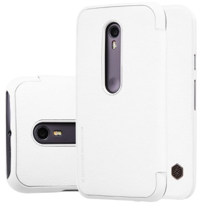 Prabangus „Nillkin“ Qin serijos baltas odinis atverčiamas Motorola Moto G 3 kartos (Gen 3) dėklas / Priedai.lt