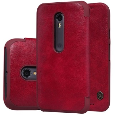 Greznais „Nillkin“ Qin sērijas ādas atvērams sarkans Motorola Moto G 3rd (3 Gen) maciņš / Vacins.lv