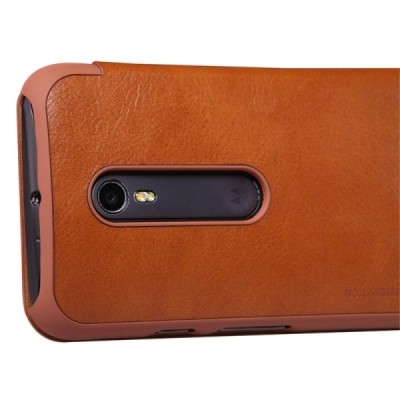 Greznais „Nillkin“ Qin sērijas ādas atvērams brūns Motorola Moto G 3rd (3 Gen) maciņš / Vacins.lv