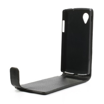LG Nexus 5 E980 klasisks ādas vertikāli atvēramais melns futrālis / Vacins.lv