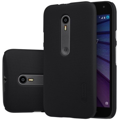 Motorola Moto G 3 kartos (Gen 3) Nillkin Frosted Shield juodas plastikinis dėklas + apsauginė ekrano plėvelė / Priedai.lt