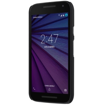 Motorola Moto G 3 kartos (Gen 3) Nillkin Frosted Shield juodas plastikinis dėklas + apsauginė ekrano plėvelė / Priedai.lt