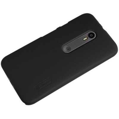 Motorola Moto G 3 kartos (Gen 3) Nillkin Frosted Shield juodas plastikinis dėklas + apsauginė ekrano plėvelė / Priedai.lt