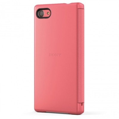 Oficialius Sony Xperia Z5 Compact Style Cover Window rožinis atverčiamas dėklas SCR44 / Priedai.lt
