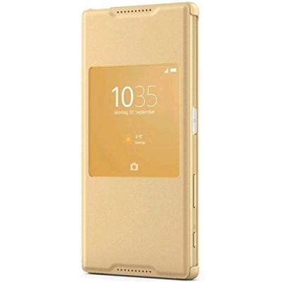 Oficiāls Sony Xperia Z5 Style Cover Window zelta atvērams maciņš SCR42 / Vacins.lv