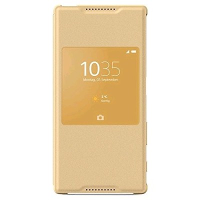 Oficiāls Sony Xperia Z5 Style Cover Window zelta atvērams maciņš SCR42 / Vacins.lv