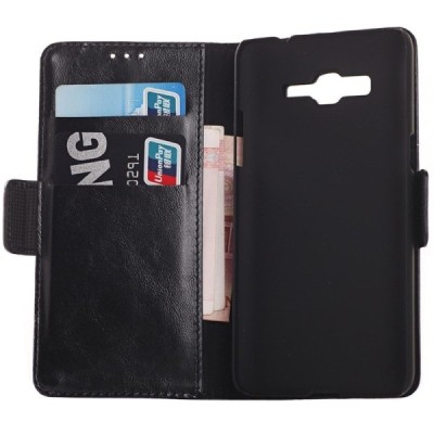 Samsung Galaxy Grand Prime (G530) atvēramais ādas melns maciņš (maks) / Vacins.lv