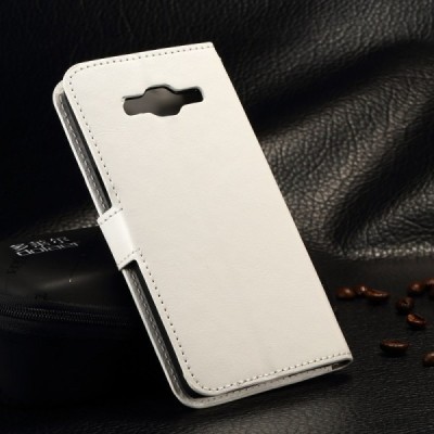 Samsung Galaxy Grand Prime (G530) atvēramais ādas balts maciņš (maks) / Vacins.lv