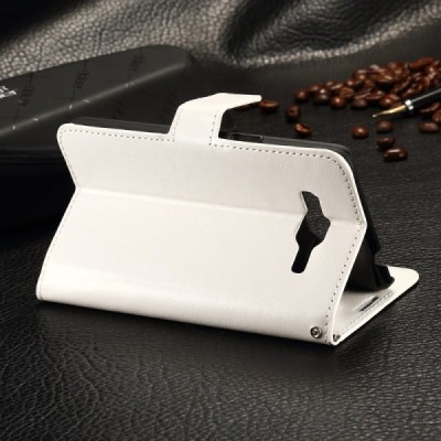 Samsung Galaxy Grand Prime (G530) atvēramais ādas balts maciņš (maks) / Vacins.lv