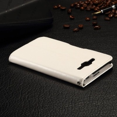 Samsung Galaxy Grand Prime (G530) atvēramais ādas balts maciņš (maks) / Vacins.lv