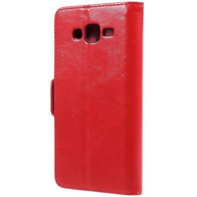 Samsung Galaxy Grand Prime (G530) atvēramais ādas sarkans maciņš (maks) / Vacins.lv