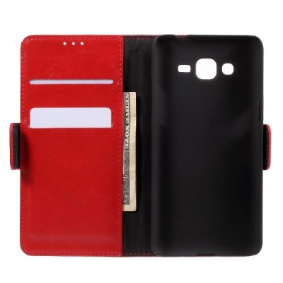 Samsung Galaxy Grand Prime (G530) atvēramais ādas sarkans maciņš (maks) / Vacins.lv