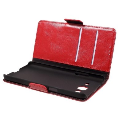 Samsung Galaxy Grand Prime (G530) atvēramais ādas sarkans maciņš (maks) / Vacins.lv