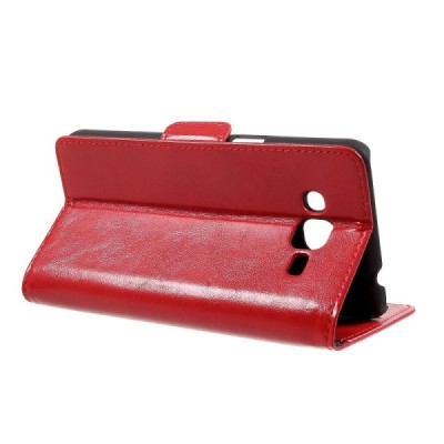 Samsung Galaxy Grand Prime (G530) atvēramais ādas sarkans maciņš (maks) / Vacins.lv