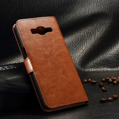 Samsung Galaxy Grand Prime (G530) atvēramais ādas brūns maciņš (maks) / Vacins.lv