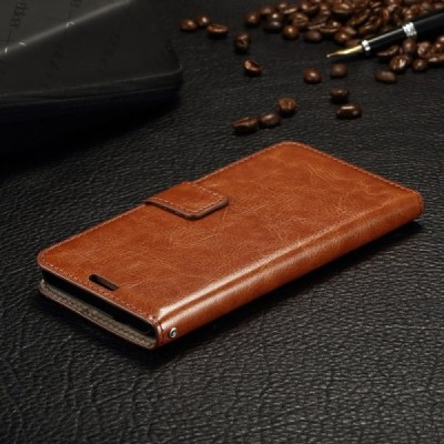 Samsung Galaxy Grand Prime (G530) atvēramais ādas brūns maciņš (maks) / Vacins.lv