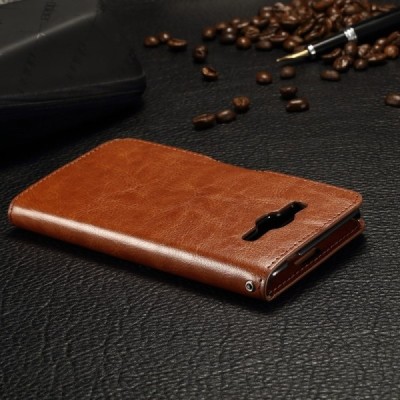 Samsung Galaxy Grand Prime (G530) atvēramais ādas brūns maciņš (maks) / Vacins.lv