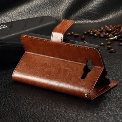 Samsung Galaxy Grand Prime (G530) atvēramais ādas brūns maciņš (maks) / Vacins.lv