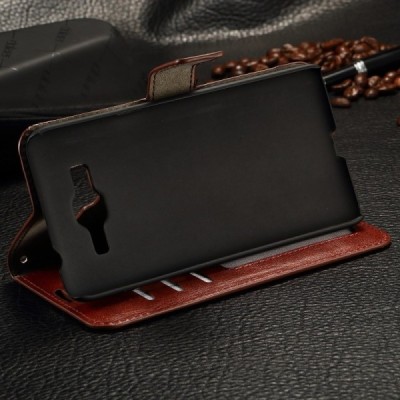 Samsung Galaxy Grand Prime (G530) atvēramais ādas brūns maciņš (maks) / Vacins.lv