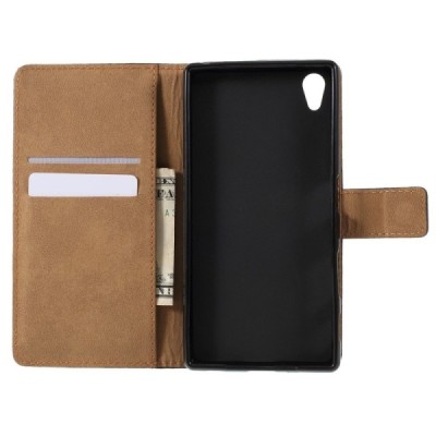 Sony Xperia Z5 atvēramais ādas melns maciņš (maks) / Vacins.lv