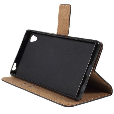 Sony Xperia Z5 atvēramais ādas melns maciņš (maks) / Vacins.lv