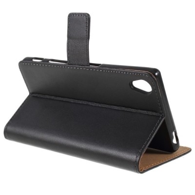 Sony Xperia Z5 atvēramais ādas melns maciņš (maks) / Vacins.lv