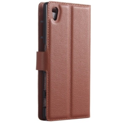 Sony Xperia Z5 atvēramais ādas brūns maciņš (maks) / Vacins.lv
