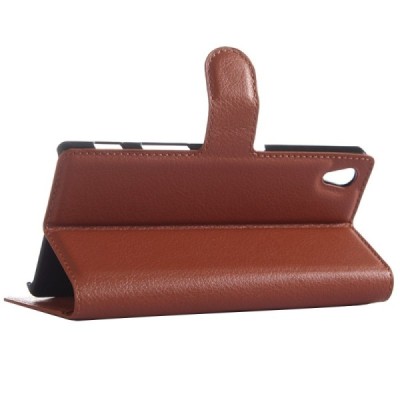 Sony Xperia Z5 atvēramais ādas brūns maciņš (maks) / Vacins.lv