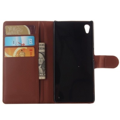 Sony Xperia Z5 atvēramais ādas brūns maciņš (maks) / Vacins.lv