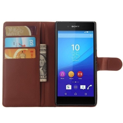 Sony Xperia Z5 atvēramais ādas brūns maciņš (maks) / Vacins.lv