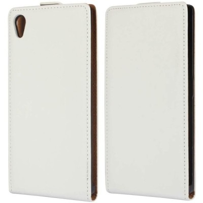 Sony Xperia Z5 klasisks ādas vertikāli atvēramais balts maciņš / Vacins.lv