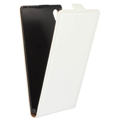 Sony Xperia Z5 klasikinis vertikaliai atverčiamas baltas odinis dėklas / Priedai.lt