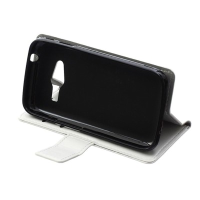 Samsung Galaxy Trend 2 Lite (G318) atvēramais ādas balts maciņš (maks) / Vacins.lv